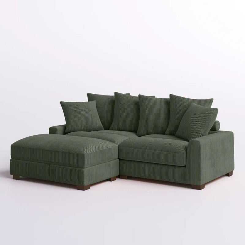 Comfynest Reversible Corner Sectional Sofa with Ottoman - Green Corduroy Upholstery - Image 3